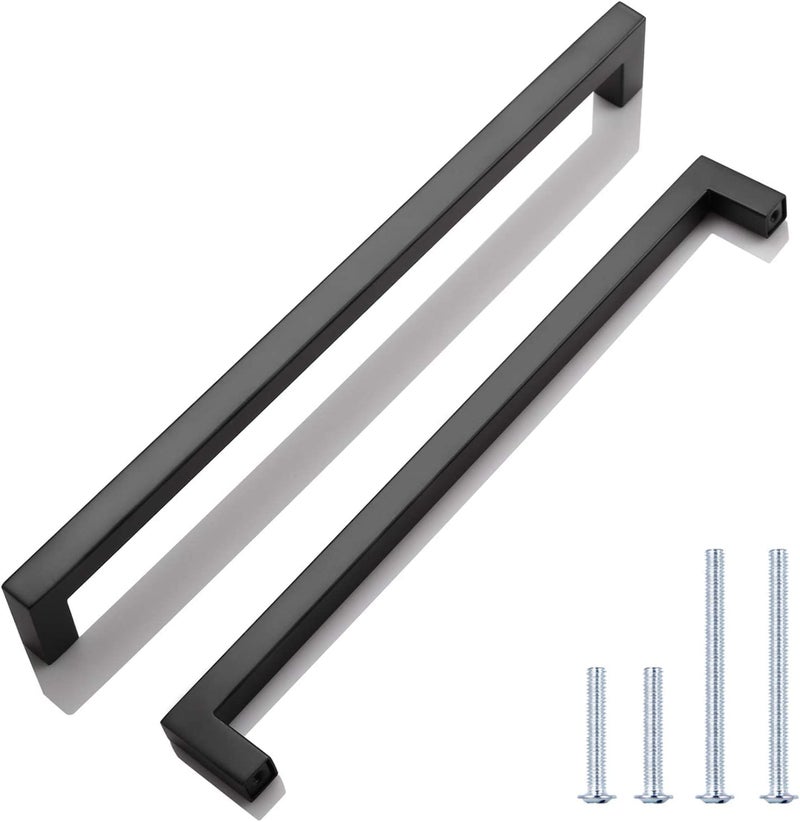 KNOBWELL 12 Pack Modern Kitchen Cabinet Handles 10 inch, Euro Style Square Black Cabinet Pulls Kitchen Cupboard Handles, Hole Centers 10", Overall Length 10-1/2" - Image 1